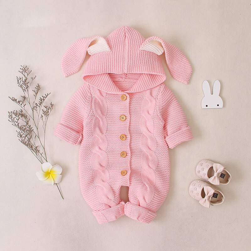 Babyklær vinter baby romper høst strikking hette nyfødt baby jenter klær til baby gutter jumpsuit klær 0 3 6 mont