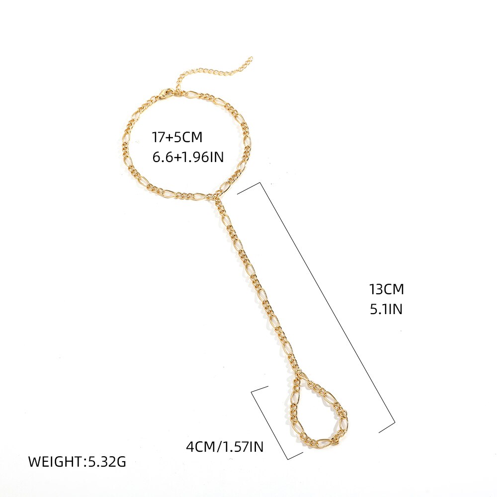 Prosty łańcuch Figaro połączyć palec pierścionki bransoletka z pierścionkiem bransoletki dla kobiet moda złoty kolor bransoletki i bransoletki biżuteria hurtowych