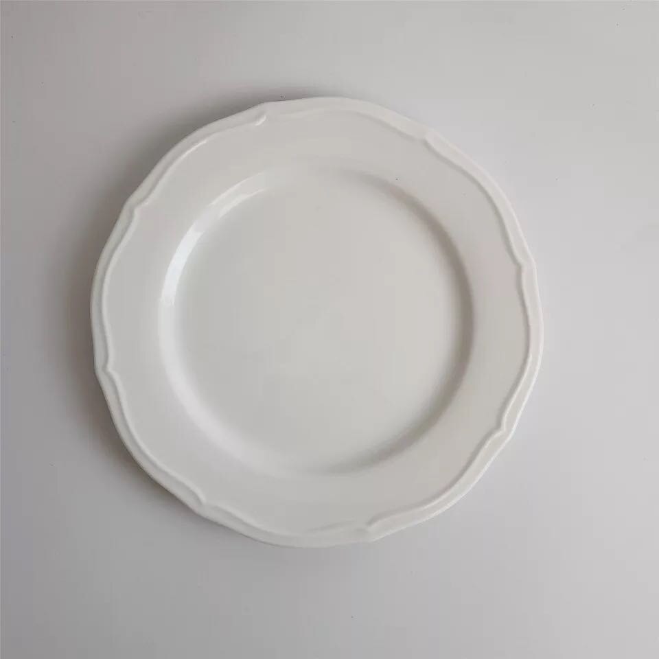 Pure White French Retro Lace Embossed Dinner Plate Simple Ceramic Disc Salad Cereal Breakfast Soup Bowl Kitchen Cheese: 7.5 inch round plate