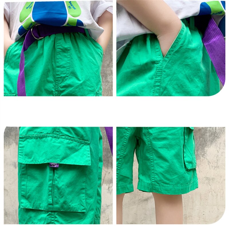 Baby Boys Shorts Casual Solid Colors Elastic Waist With Belt Pants Summer Mid Length Kids Trousers Soft Pants Children Clothes