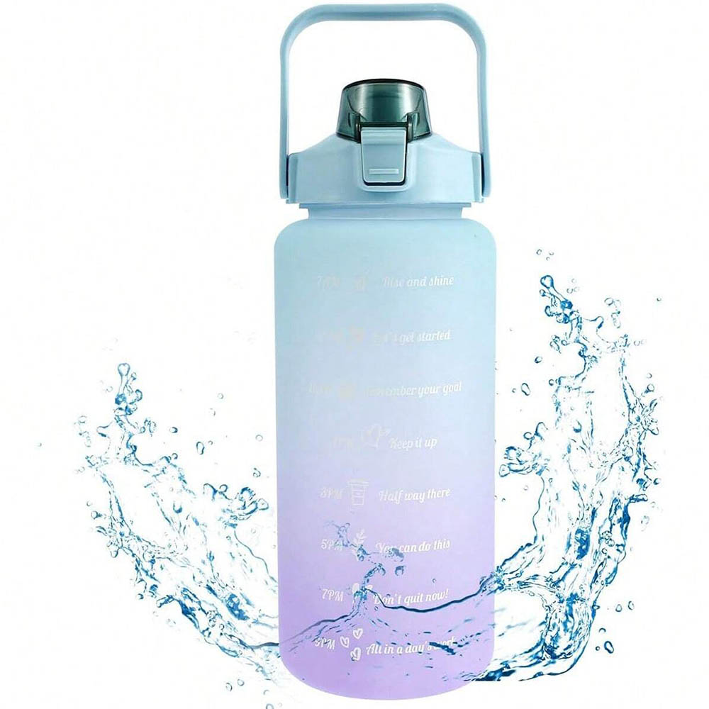 Botella de agua de 2L, botella de agua motivacional con marcador de tiempo y capacidad, taza de agua deportiva sin BPA, Fitness, gimnasio, ejercicio para correr: Azul