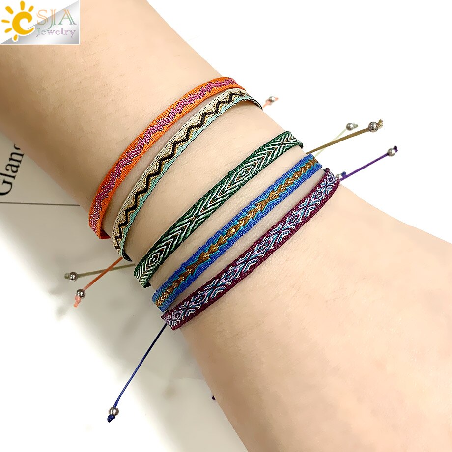 CSJA 5pcs/Lot Braided Bracelets Set Colorful Weaving Cotton Rope Chain Thread String Adjustable Cord Bracelet Boheme Femme S722: H