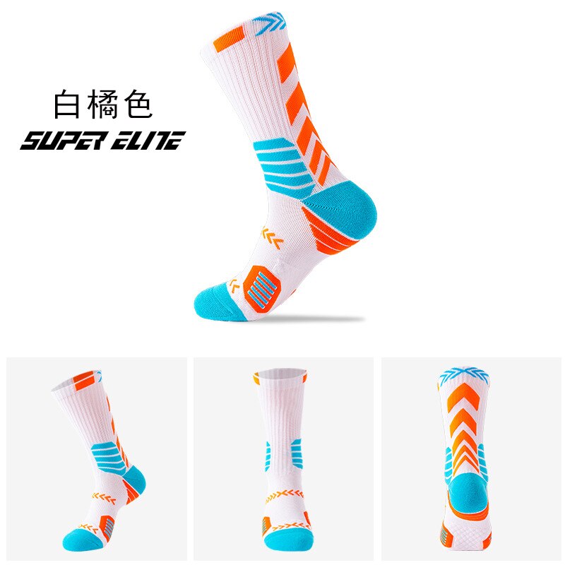 Men's Basketball Sock Cushion Athletic Long Sports Outdoor Socks Free size: white orange