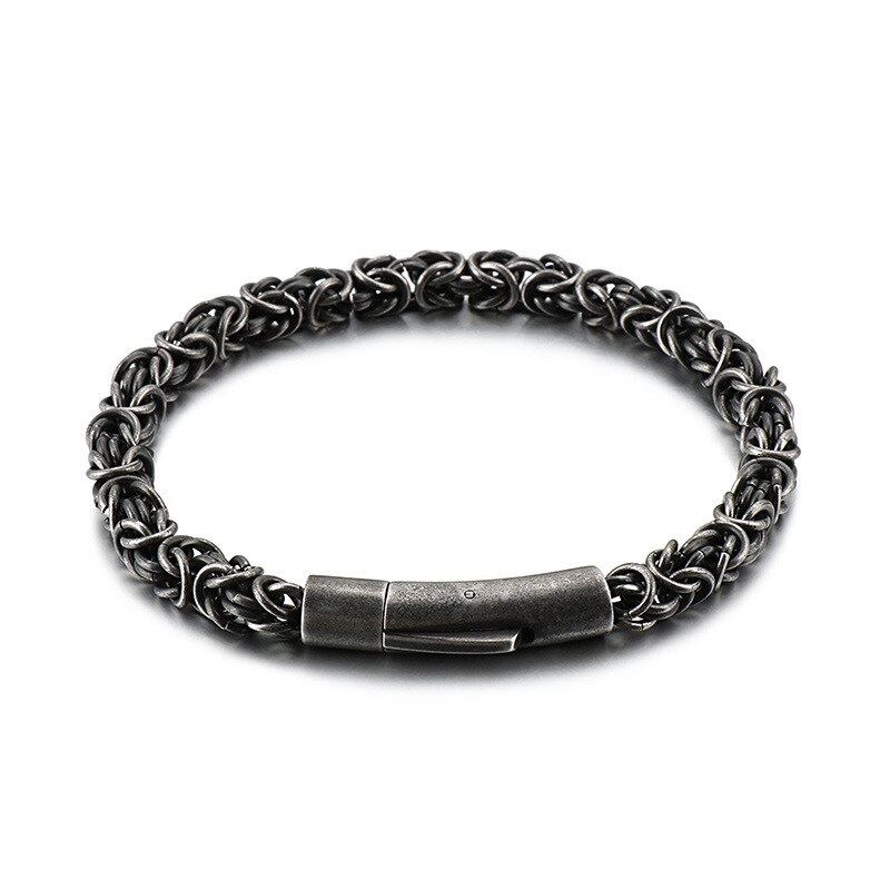 Mode Mannen Punk Retro Kleur Zwart Rvs Weave Grijpende Box Ketting Armband Sieraden: Black