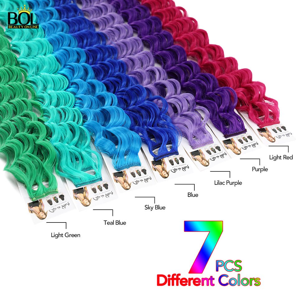 Bol Synthetisch Haar Extensions Gekleurde Haarlokken Diepe Golf Clip-Op Haar Vrouwelijke Regenboog Haar 24Inch1 0 Stuks/set Warmte slip