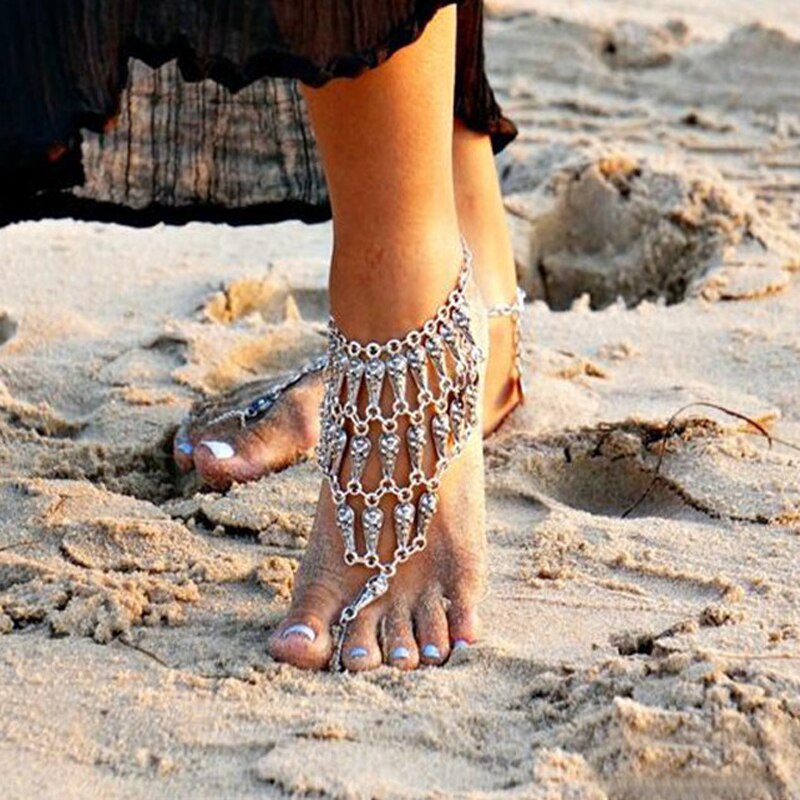 Boho Anklet for Women Antique Silver Color Leg Chain on the Leg Bohemian Ankle Bracelet Barefoot Sandals Beach Foot Jewelry: 37