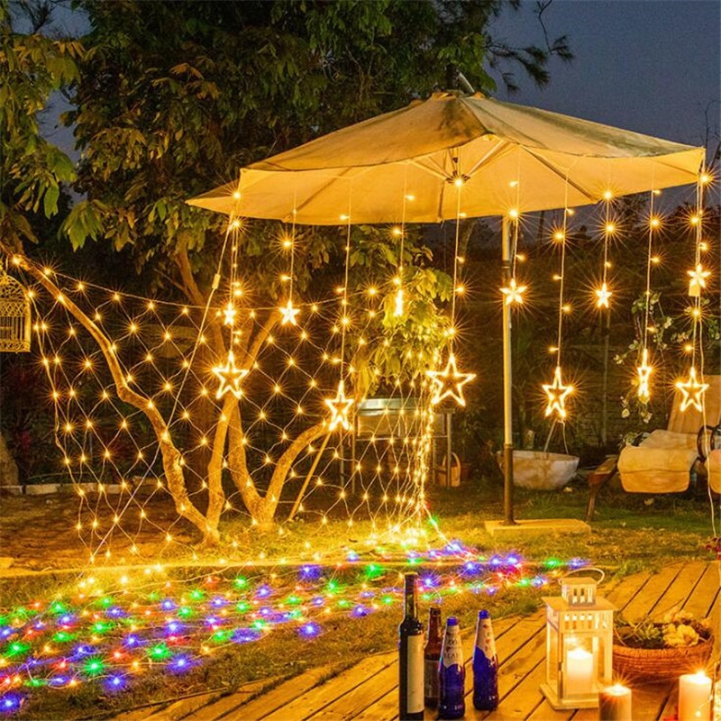 1.1*1.1m led nett solenergi lys bryllup jul fe string lys utendørs vanntett fest dekor mesh lys