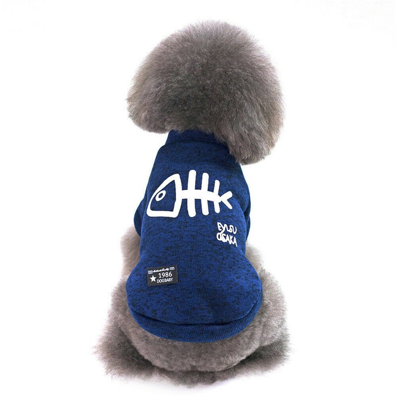 Winter Hond Warm Hoddie Visgraten Trui Kat Puppy Vest Knop Jas Pyjama Jumpsuit Gebreide Honden Kleding Coat Hoodie: Blauw / L