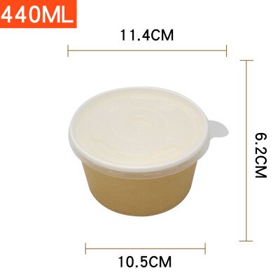 10pcs Round Disposable Biodegradable Kraft Paper Bowl Takeaway Soup Bowl Congee Bowl Disposable Paper Bowl Lunch Box with Lid: Cowhide 440ml
