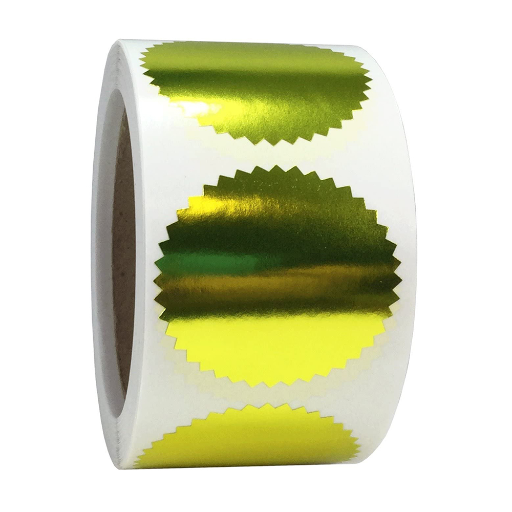 Gold Metallic Package with Serrated Edge Envelope Gold Foil Certificate Award Stickers 2 Inch Round 500 Total