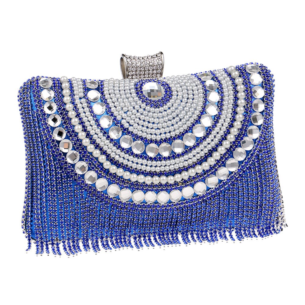 Dames avondtassen handgemaakte clutches voor overdag feesttassen handtassen van kristal clutches handtas ketting schoudertas: Blauw