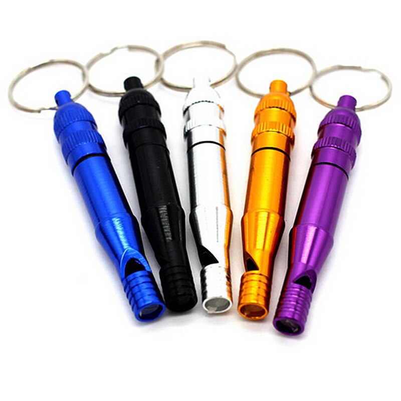 1pc Portable alliage aluminium sifflet extérieur randonnée Camping porte-clés sifflets imperméable couleur aléatoire