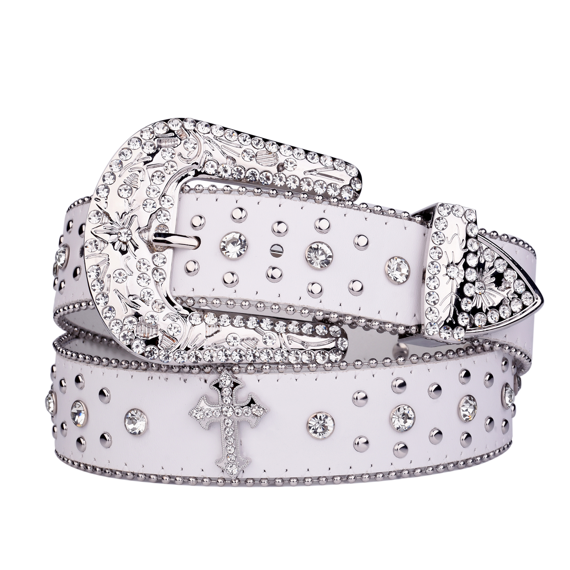 Cinturón blanco con diamantes de imitación Punk para mujer, masculina, pantalones vaqueros occidentales, joyería, de , cinturón vaquero Y2K