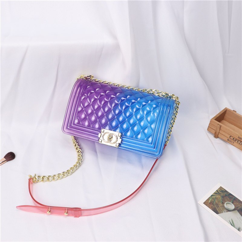 Clear Colorful Transparent Jelly Bag Gradient Candy Color Crossbody Bags Ladies Shoulder Chain Messenger Bag Sg69: Purple Blue(Big)