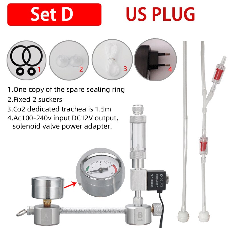 DIY CO2 Generator System Kit Aquarium CO2 Generator Bubble Counter Diffuser With Solenoid Valve For Aquatic Plant Growth: SET D us plug