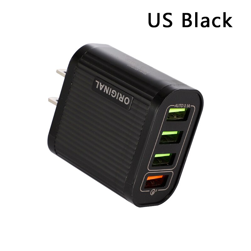 Multi USB Charger For iPhone Samsung Xiaomi mi Fast Charging Turbo Multiple Wall Charger EU US Plug Mobile Phone Charger: US Black