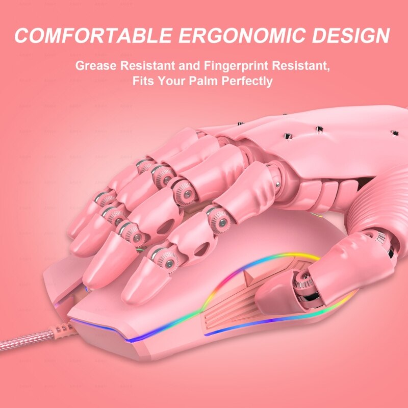 Braided Wired USB LED Pink Mouse w/Type-C for Lapt... – Vicedeal
