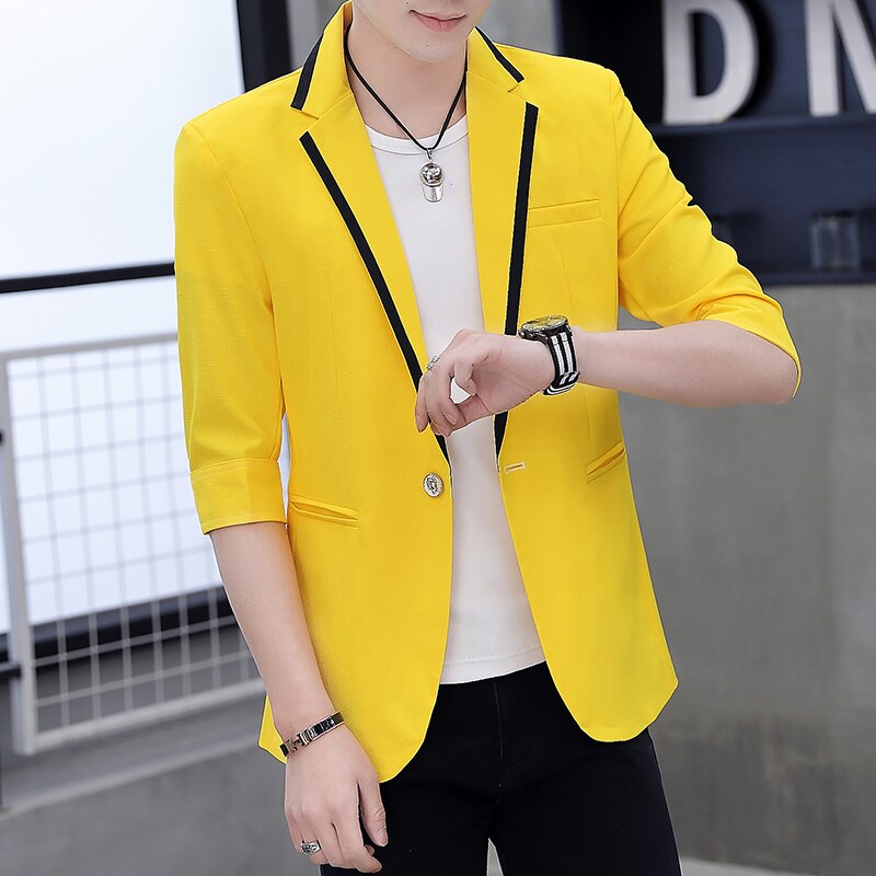 Ungdom blazer herre slim fit blazer masculino mandlig turn-down krave halværmede blazere herre casual blazer jakke mand