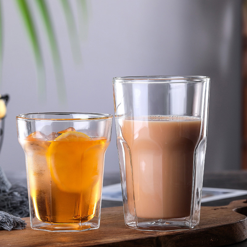 Originalitet varmebestandig dobbeltvegg varmeisolasjon gjennomsiktig åttekantet kopp originalitet melk øl glass vaso kaffekrus