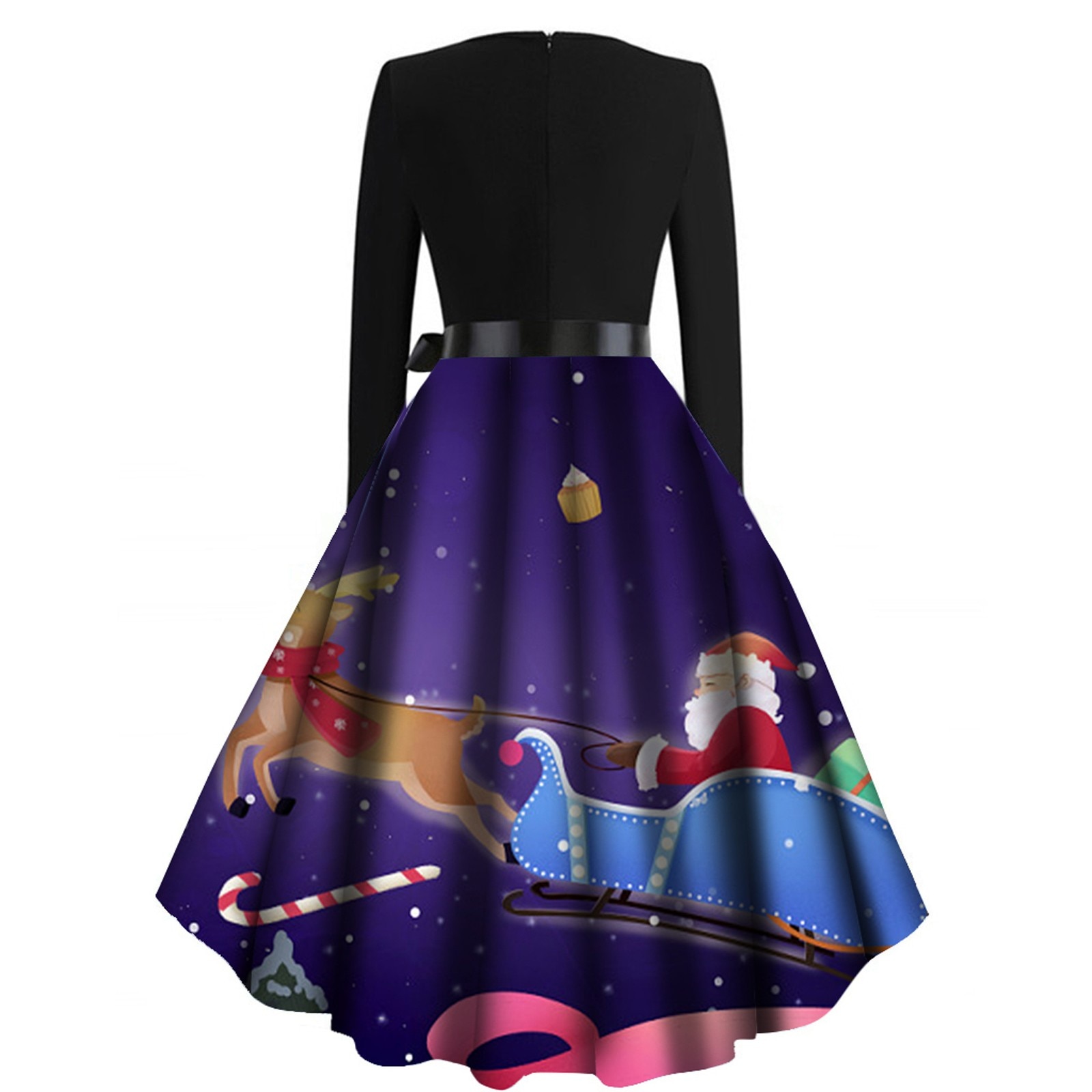 Grande balançoire imprimer Robe Vintage Robe de noël femmes hiver décontracté à manches longues col en V Sexy nouvel an Robe de fête grande taille QE