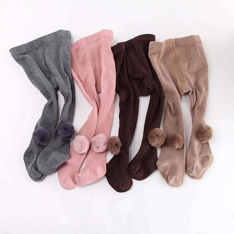 Novo bebê menina collants inverno outono cor sólida grosso algodão macio bonito pompom bebê collants recém-nascidos da criança meninas collants meia-calça