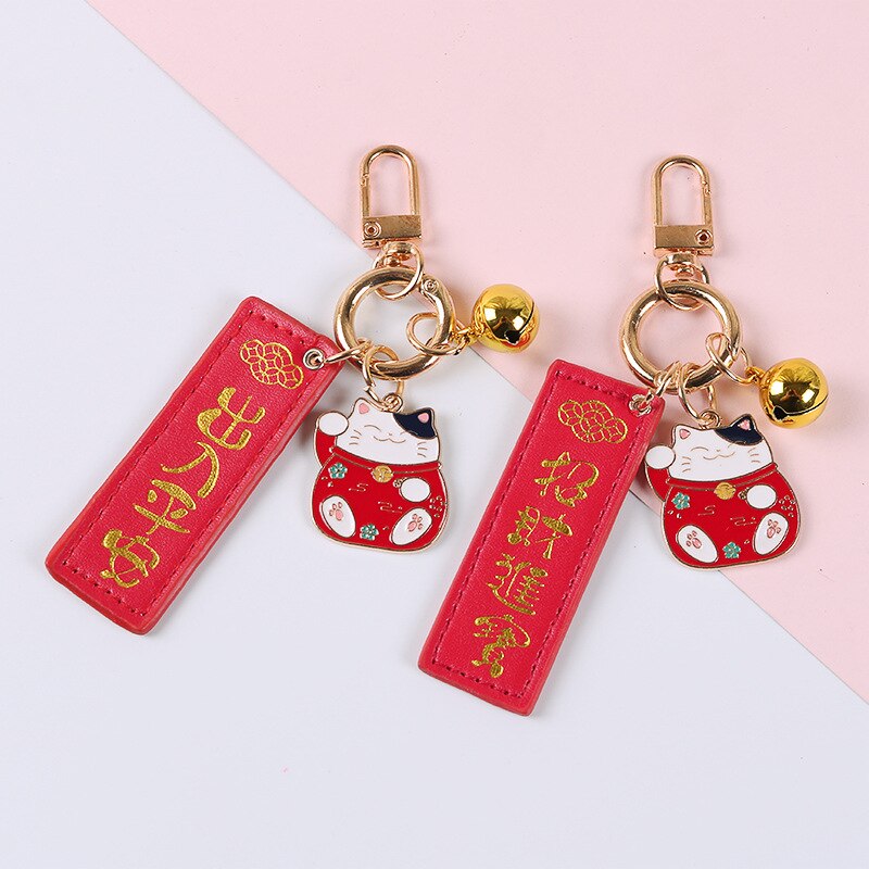 Carino Gatto Fortunato Portachiavi Pendente Del Telefono Campane Accessori Degli Amanti Delle Signore Del Sacchetto di Chiave Dell'automobile Anello Pendenti Con Gemme E Perle