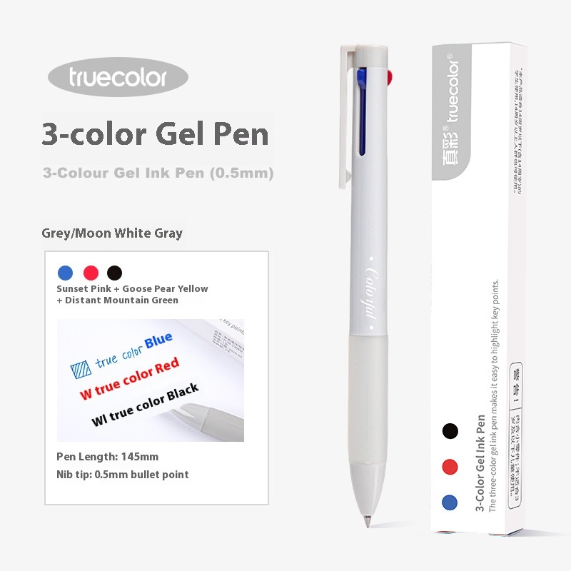 Bolígrafo multifuncional 3 en 1, bolígrafo tricolor de secado rápido de 0,5mm, cambio de Color 1s, herramientas completas eficientes para estudio y oficina: Borgoña