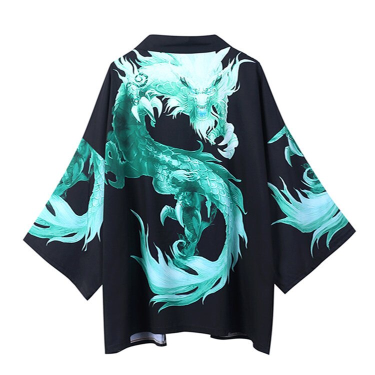 Vrouwen harajuku vest japanse kimono zomer drakenprint losse shirt tops heren zomer kimono jas gothic yukata jas