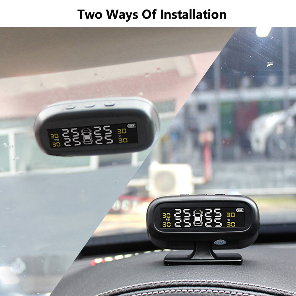 Tire Pressure Monitoring System Solar TPMS Temperature Warning Fuel Save With 4 External Sensors Car Tyre Pressure Monitor