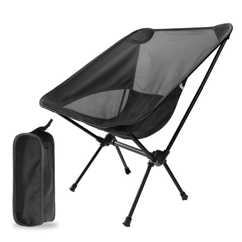 Draagbare Camping Stoel Outdoor Picknick Zetel Vissen Gereedschap Stoel Reizen Ultralight Wandelen Bbq Vouwen Strand Stoelen Met Rugleuning: Black Chair