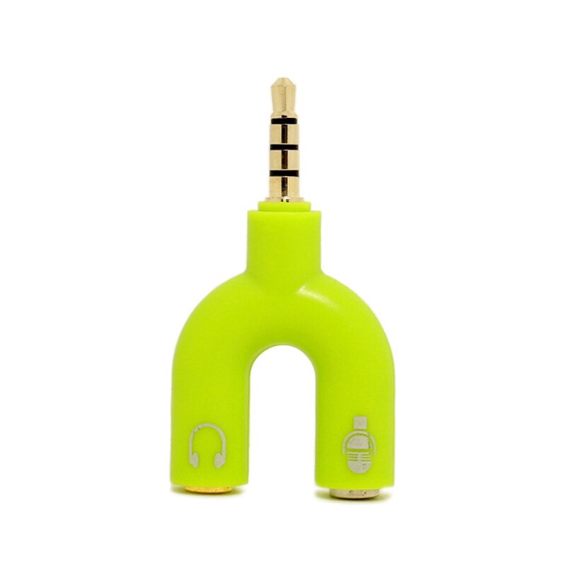 3.5mm U-shaped Headphone Adapter Male To Female Double Sharing Splitter Stereo Audio Microphone Headphone Splitter TXTB1: Green
