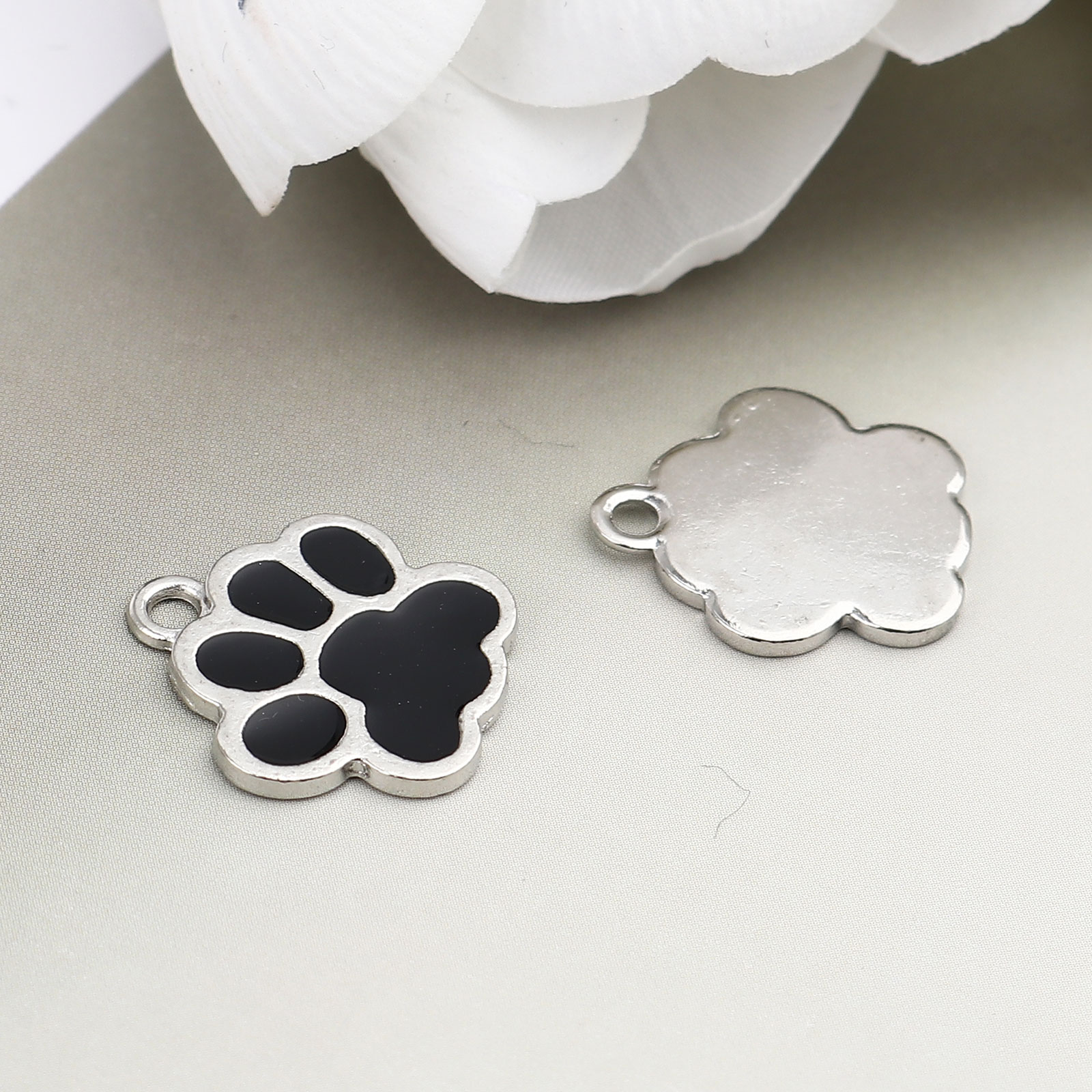 20PCs Animal Series Zinc Based Alloy Charms Pendant For Jewelry Making Paw Claw Silver Color Purple Enamel 17mm x 16mm