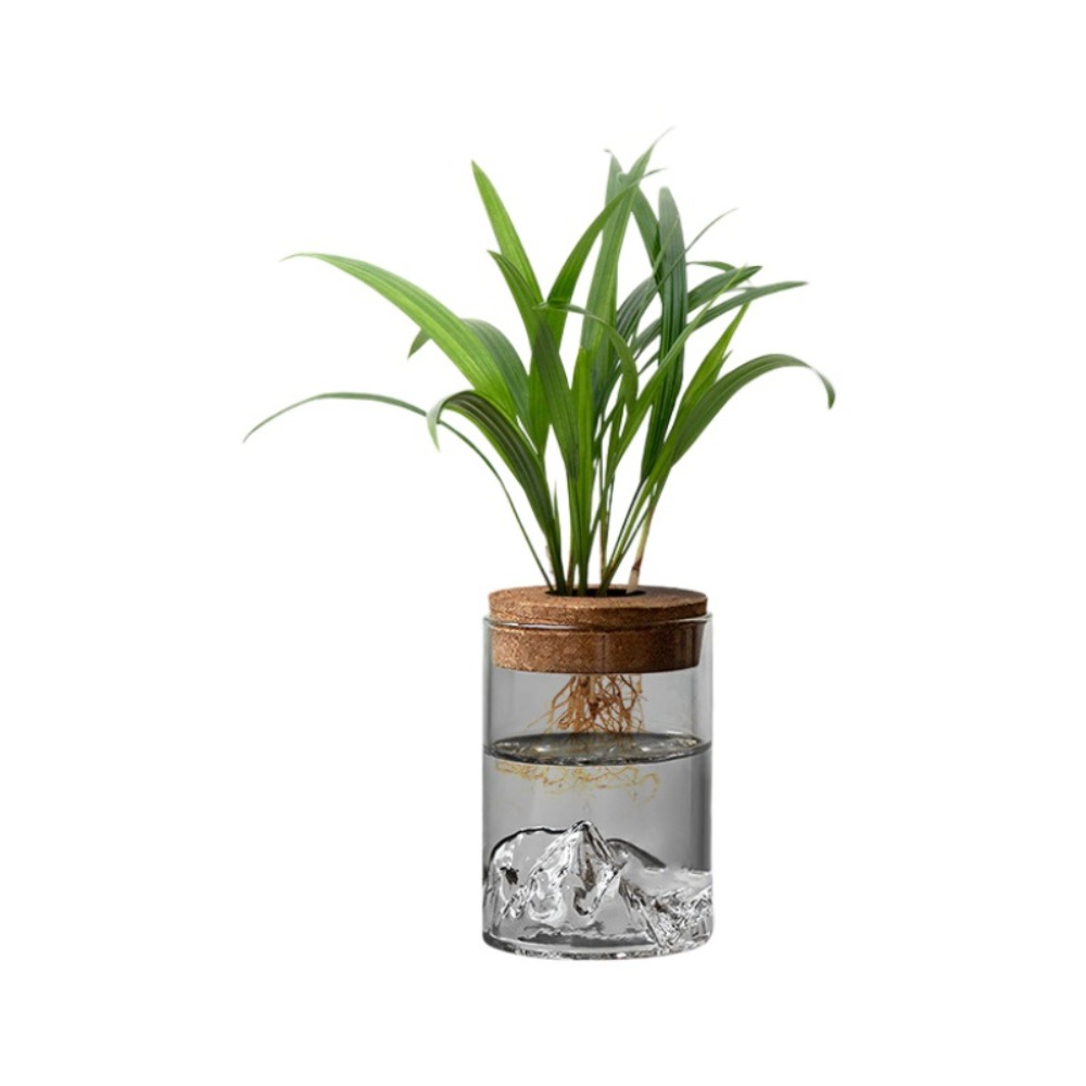 Plants Holder Glass Flower Vase Thickened Transparent Flower Pot Mini Mountain Viewing Bottle: WHITE