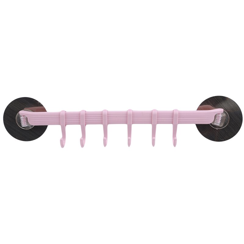 Jälkiä jättämätön koukku muovinen kuusirivinen koukku tarrateline 6- kpl keittiön kylpyhuoneen imukoukut seinään: Vaaleanpunainen