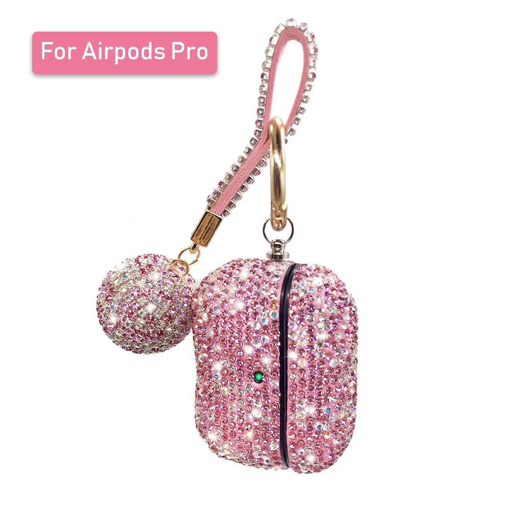 Bling Girls Protector For Airpods 2 pro 3 Cases Luxury Diamond Cover With Hanging Ball Keychain For Apple Air pods Charging Box: Pink to Pro3