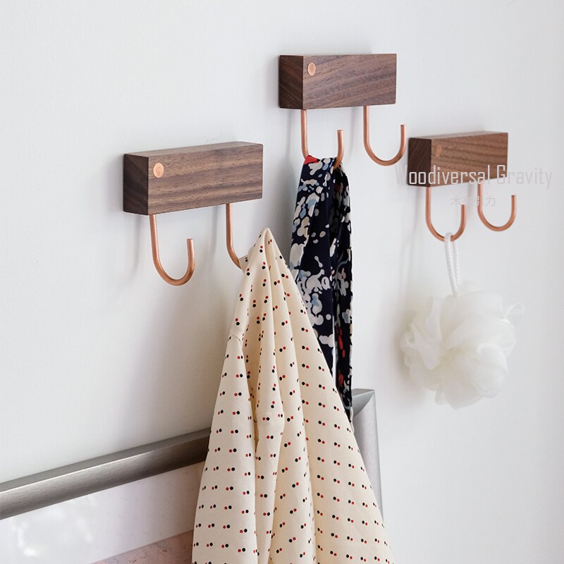 Black walnut pure copper coat hook hanger hook clothes hook free punch wall hanging Nordic entrance door bedroom