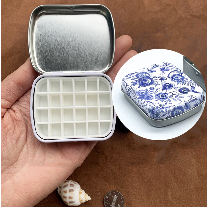 Mini caja de acuarela vacía, paleta de acuarelas portátil de 12/24 rejillas, pintura de viaje, boceto, caja hidratante, caja de pintura, suministros de arte: Castaño