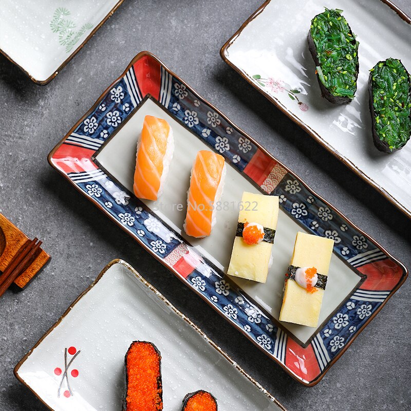Japanse Stijl Rechthoekige Sushi Plaat Vlakke Plaat Huishoudelijke Keramische Plaat Rechthoekige Plaat Creatieve Ondiepe Diner Plaat