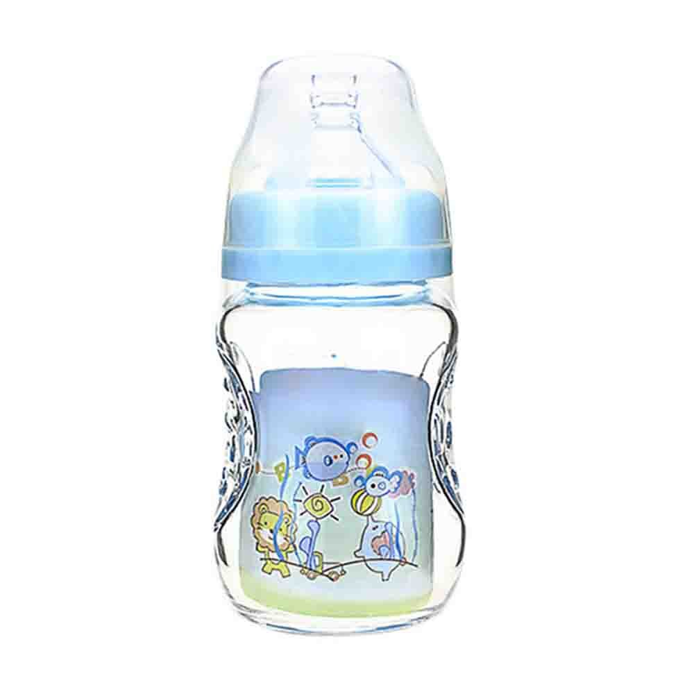 150ml bred flaske glasflaske baby tilbehør glas baby fodring flasker flaske greb: Blå