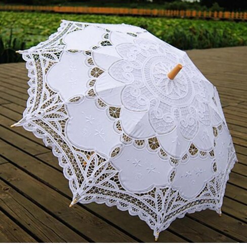 Handmade Lace Umbrella Cotton Embroidery Ivory Lace Parasol Umbrella Wedding Dance Props Photography Women Umbrella