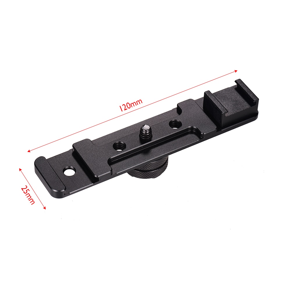 1/4 "parafuso monta dupla sapata quente barra de extensão suporte suporte flash suporte adaptador para flash speedlite led luz vídeo mic