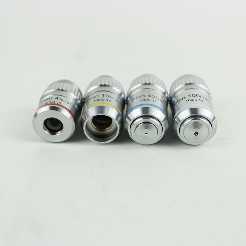 4X 10X 40X 100X Biological Microscope Objective Lens 195 Plan Achromatic Object Glass Microscopio Accessories