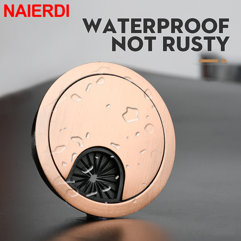 NAIERDI 50/53/60/80mm Cable Hole Cover Zinc Alloy Round Table Wire Hole Covers Outlet Port Computer Desk Grommet Line Holder