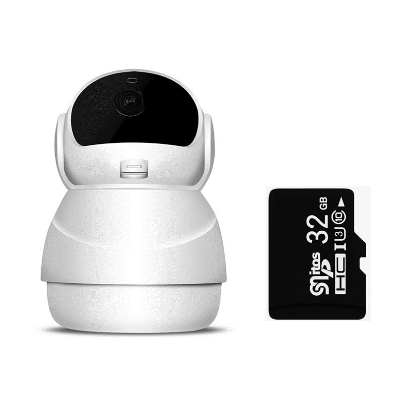 Smart home Camera 1080P HD 360 angolo panoramica WiFi visione notturna Webcam videocamera IP telecamera di sicurezza per bambini Monitor di sicurezza: White-32G U3 card / EU plug