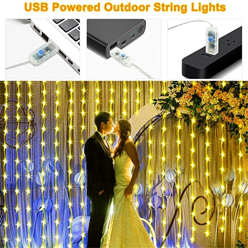 10M LED Copper Wire String Light USB Powered Remote Control 8 Modes Light String Fairy Lights Christmas Wedding Party Decoration