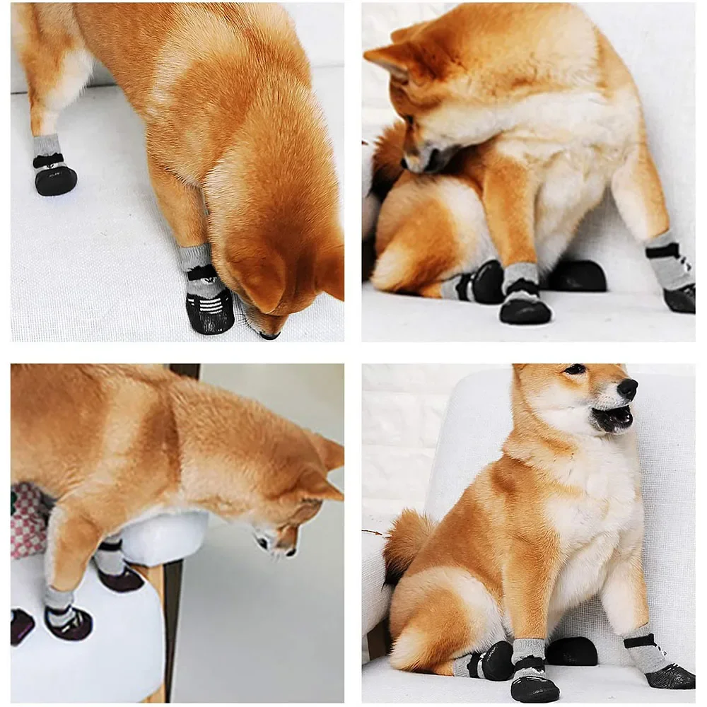 Dog Socks Waterproof Shoes Breathable Socks for Doggy Cat Non-Slip Soles Adjustable Small Dog Paw Socks for Indoor Outdoor