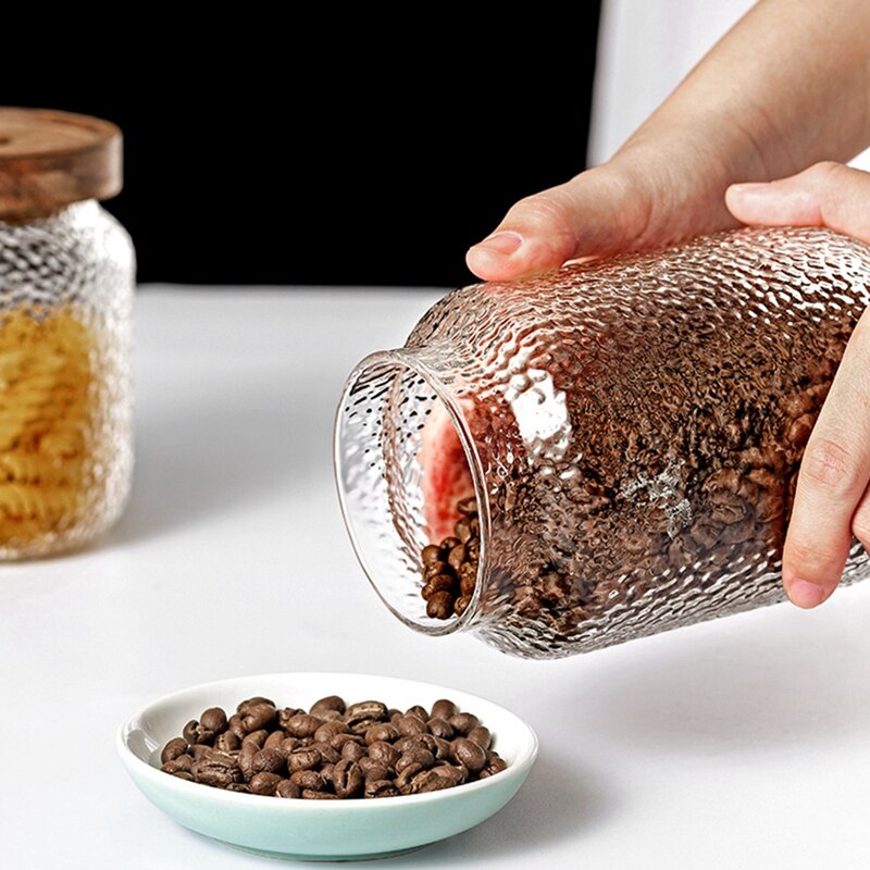 Jarra hermética de vidrio martillado para almacenamiento de granos de café, jarra de almacenamiento para té, caja para almacenar granos, suministros de cocina, 3 uds.