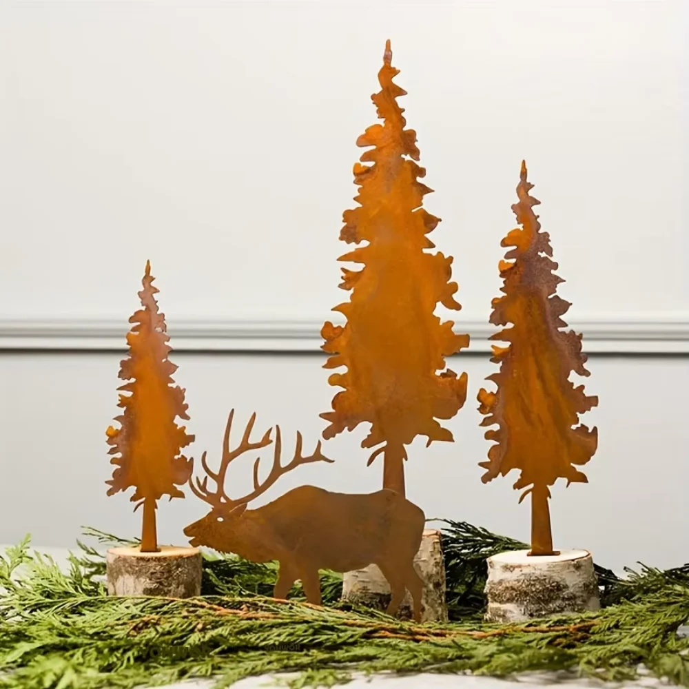 Ornements rustiques en forme d'épicéa et d'élan en métal : décoration et de chasse parfaits pour les décorations de Noël et du nouvel an!