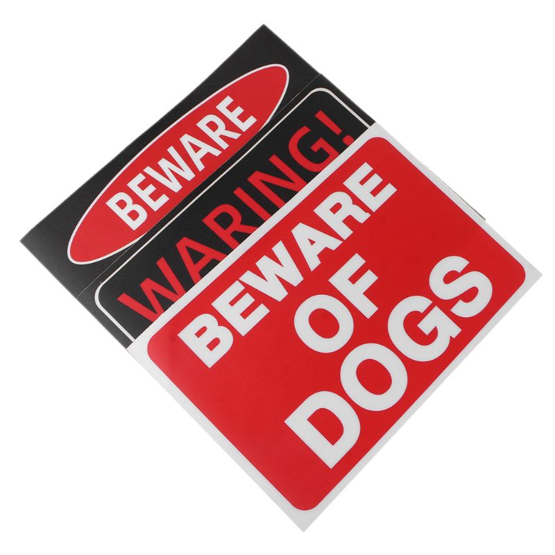 Binnen- en buitenstickers met waarschuwingsbord voor honden, pas op voor honden, hekken en stickers