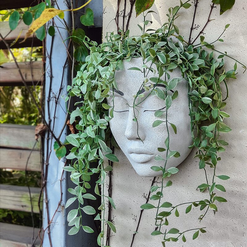 Maceta colgante de resina para mujer, maceta de resina para plantas suculentas, maceta abstracta con cabeza de mujer, florero de Cara Humana, florero artesanal para colgar en la pared